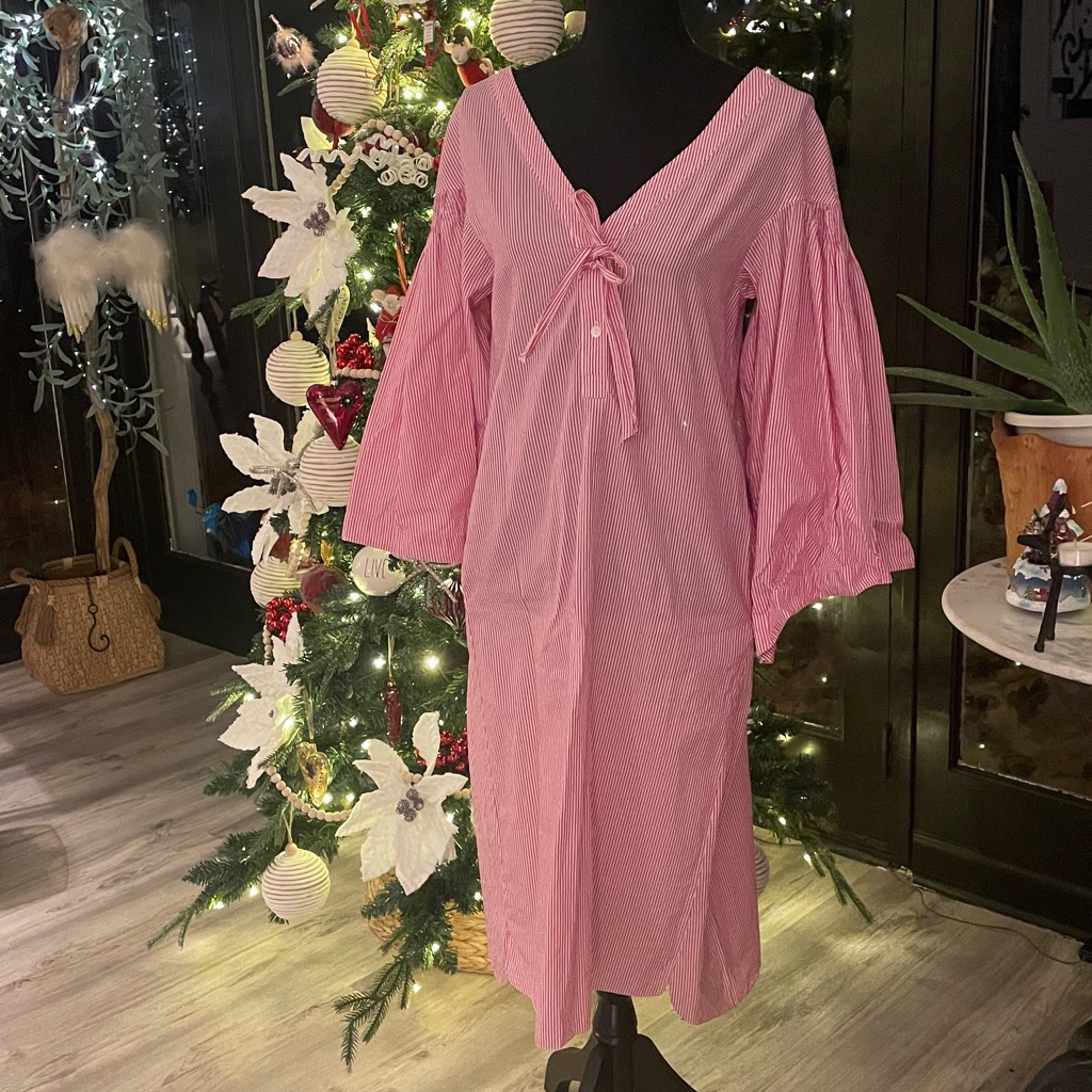 Red And White Pinstriped Cotton Dress Size 6 Teija